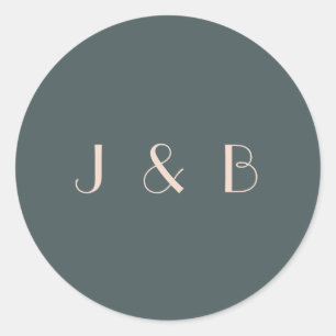 Minimalistisk Elegant: Teal Art Deco Monogram Runt Klistermärke