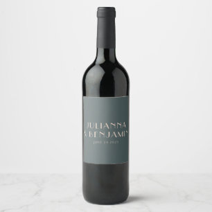 Minimalistisk Elegant Teal och  Personligt bröllp Vinflaska Etikett
