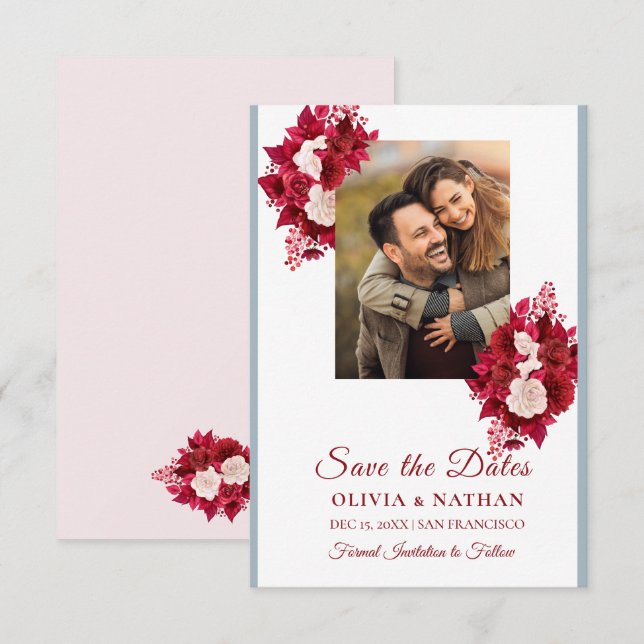 Minimalistisk Elegant Text & Foto Design / Bröllop Spara Datumet (Fram/baksida)