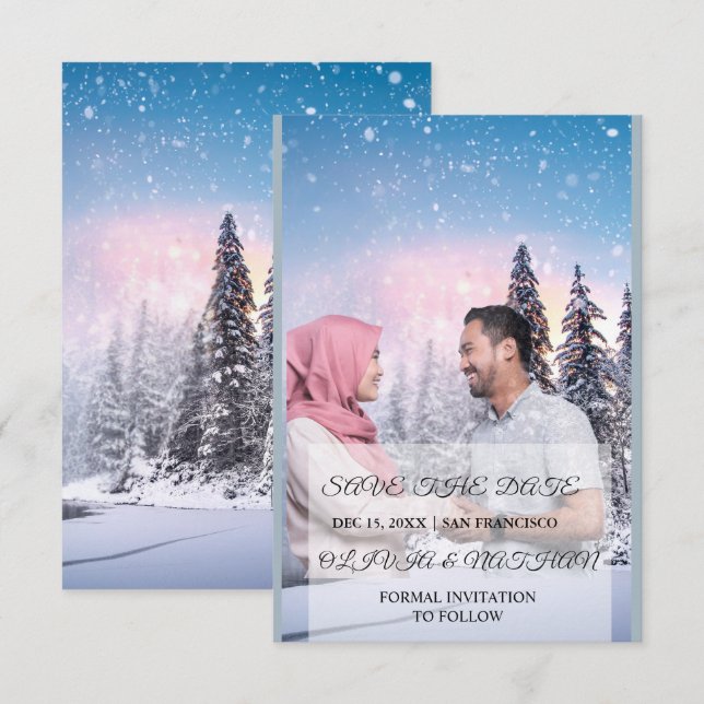 Minimalistisk Elegant Text & Foto Design / Bröllop Spara Datumet (Fram/baksida)