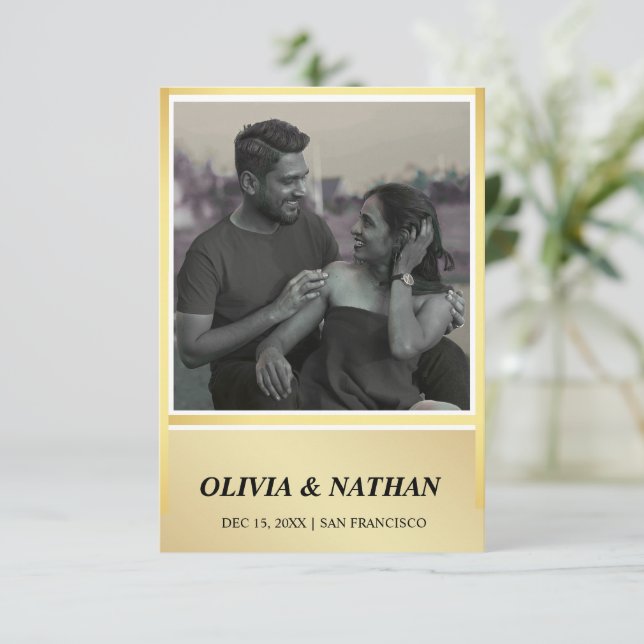 Minimalistisk Elegant Text & Foto Design / Bröllop Spara Datumet (Stående Fram)