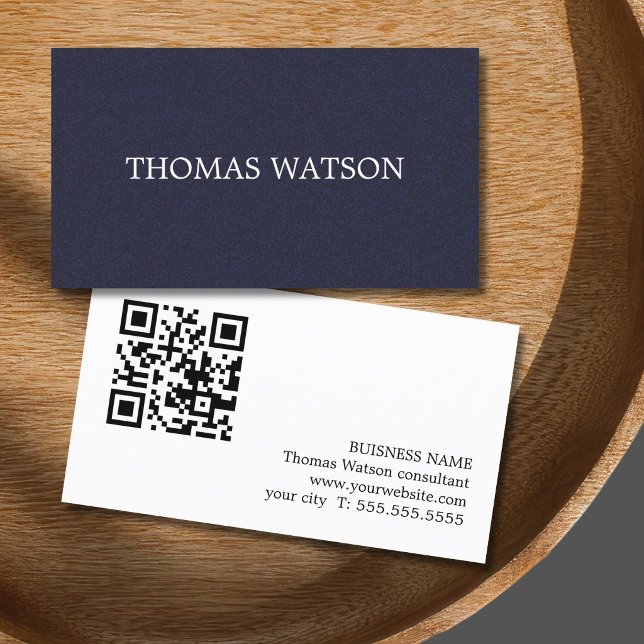 Minimalistisk Elegant Textur Blå Konsult QR-kod Visitkort (Skapare uppladdad)
