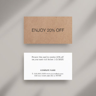 Minimalistisk Elegant tryckt Kraft Coupon Rabattkort
