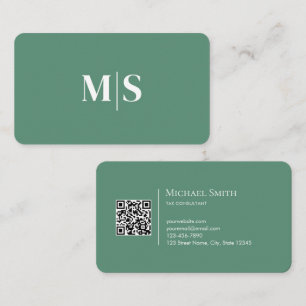 Minimalistisk Elegant Turkos Grön Initialer QR-kod Visitkort