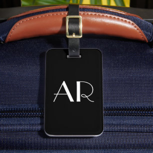 Minimalistisk Elegant två Monogram initial svart Bagagebricka