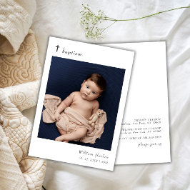Minimalistisk Elegant Typografi Baby Photo Baptism Inbjudningar