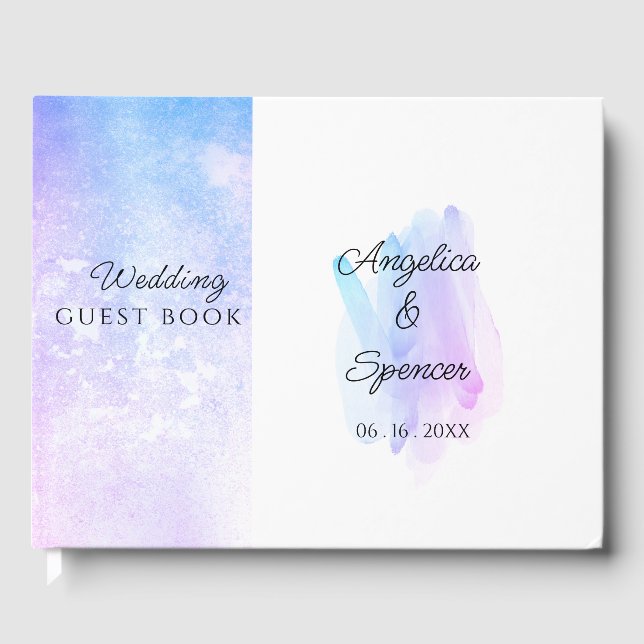 Minimalistisk elegant vattenfärgsblå lila bröllop gästböcker (Framsida)