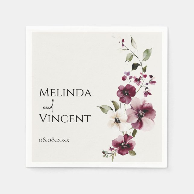 Minimalistisk Elegant vattenfärgsblommor Pappersservett (Framsidan)