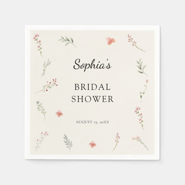 Minimalistisk Elegant Vildblomma Budget Bröllopsfe Pappersservett (Framsidan)