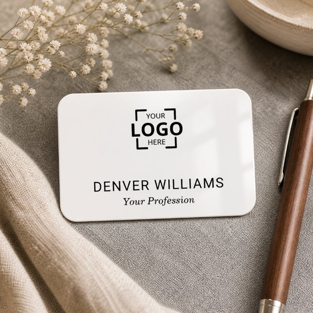 Minimalistisk Elegant Vit Anpassad Logotyp Profess Namnbricka (Classy Divider Custom Logo Elegant White Name Tag
)