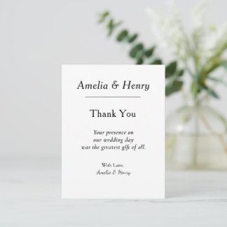 Minimalistisk Elegant Vit Bröllop Tacksamhetskort Tack Kort