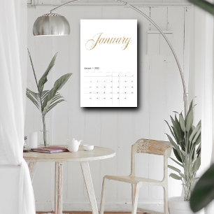 Minimalistisk elegant vit Guld Script Brev Kalender
