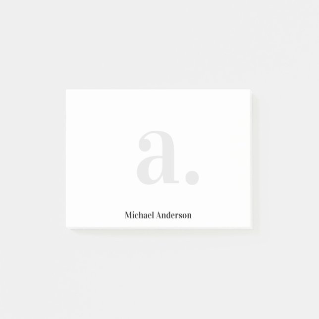 Minimalistisk Elegant - Vit monogram Modern Post-it Block (Framsida)