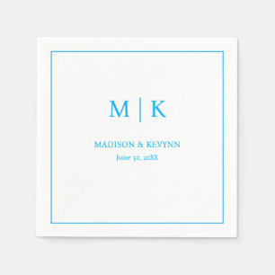 Minimalistisk & Elegant Vit och Blå Monogram Bröll Pappersservett
