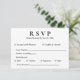 Minimalistisk Elegant Vit RSVP med Rätter OSA Kort