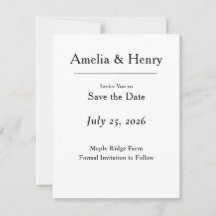 Minimalistisk Elegant Vit Save the Date-kort