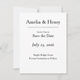 Minimalistisk Elegant Vit Save the Date-kort Spara Datumet
