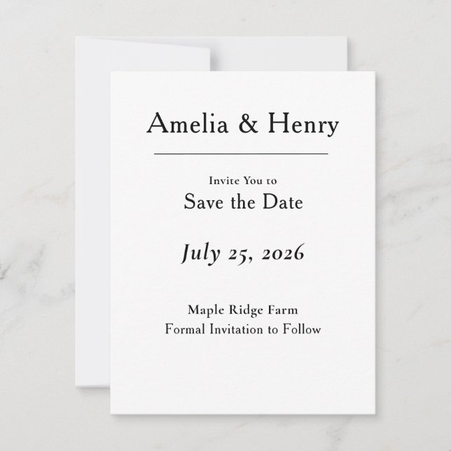 Minimalistisk Elegant Vit Save the Date-kort Spara Datumet (Framsida)