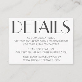 Minimalistisk Elegant, vit text Art Deco Bröllop Tilläggskort