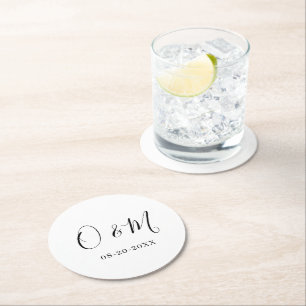 Minimalistisk Elegant Vita Monogram Classic Bröllo Underlägg Papper Rund