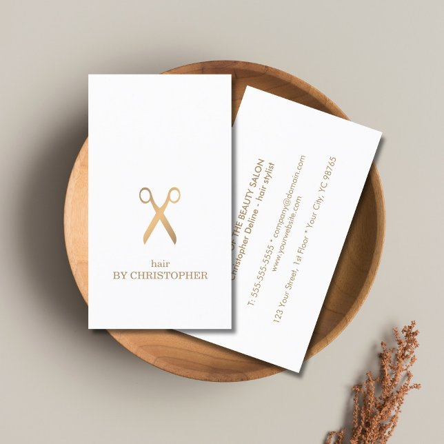 Minimalistisk Elegant White Faux Guld Hair Stylist Visitkort (Skapare uppladdad)