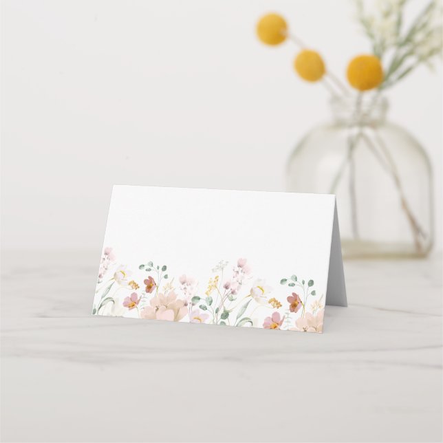 Minimalistisk Elegant Wildblommor Bröllop Placeringskort (Framsida)