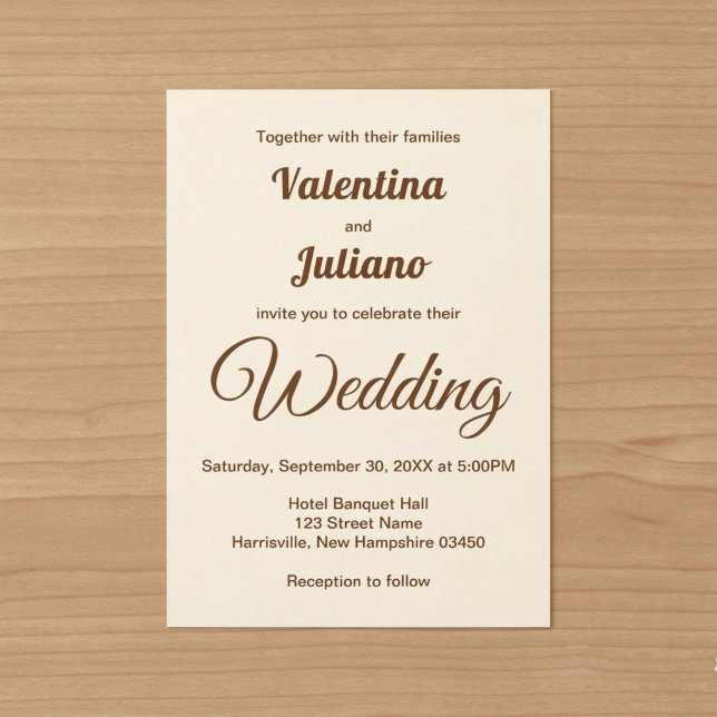 Minimalistisk Elfenben med Brun Text Bröllop Inbjudningar (Ivory with brown text wedding invitation)