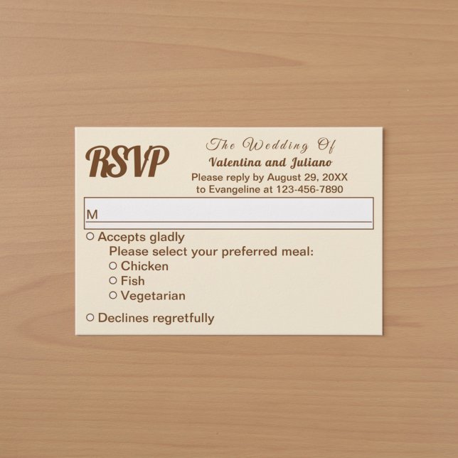 Minimalistisk Elfenben med Brun Text Bröllops RSVP OSA Kort (Ivory with brown text wedding RSVP)