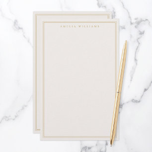 Minimalistisk Elfenbensguld Monogram Två Kantlinje Brevpapper