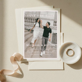 Minimalistisk Elfenbensvit Foto Spara Datum Bröllo Inbjudningar