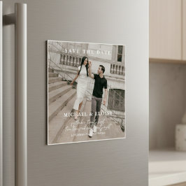 Minimalistisk Elfenbensvit Foto Spara Datum Bröllo Magnetisk Inbjudningskort