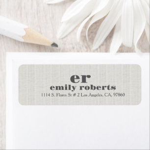 Minimalistisk Elfenbensvit Jutegrå Typografi Returadress Etikett