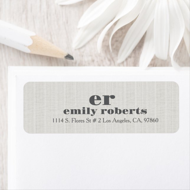 Minimalistisk Elfenbensvit Jutegrå Typografi Returadress Etikett (Insitu)