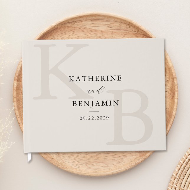 Minimalistisk Elfenbensvit Modern Monogram Bröllop Gästböcker (Skapare uppladdad)