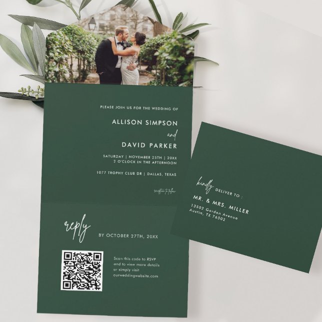 Minimalistisk Emerald Grönt Bröllop QR-kod (Skapare uppladdad)