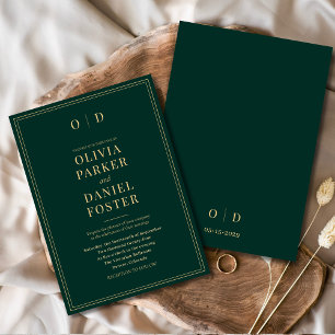 Minimalistisk Emerald Grönt Guld Elegant bröllop Inbjudningar