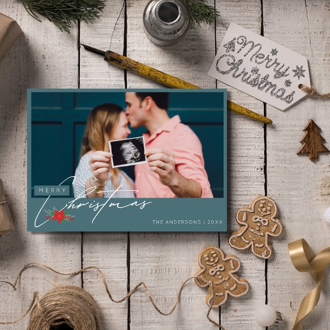 Minimalistisk Emerald Grönt Photo jul Julkort (Minimalist Emerald Green Photo Christmas Holiday Card)