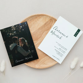 Minimalistisk Emerald Grönt-skript Foto Bröllop Inbjudningar