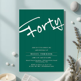 Minimalistisk Emerald Grönt Vuxen 40:e födelsedage Inbjudningar