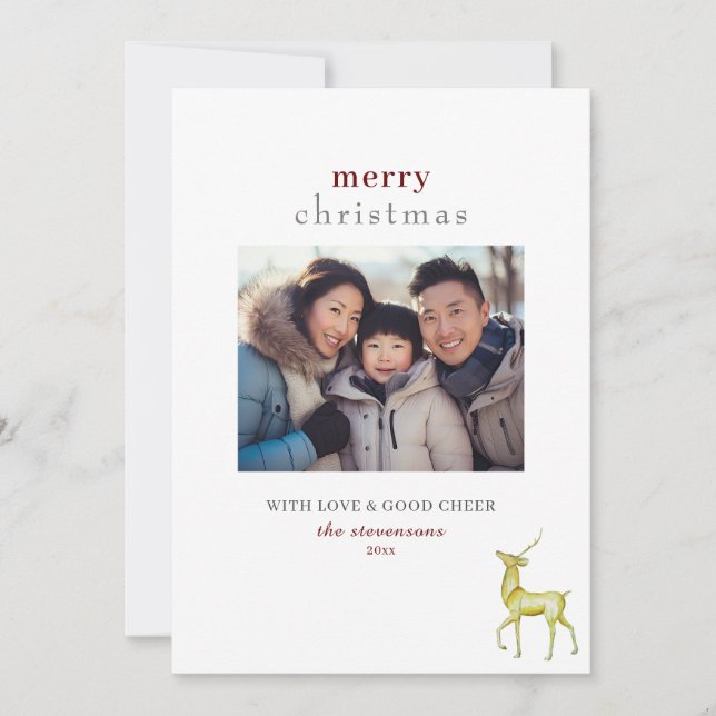 Minimalistisk En Foto God Jul Ren Julkort (Framsida)