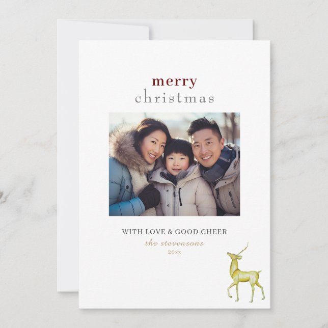 Minimalistisk En Foto God Jul Ren Julkort (Framsida)