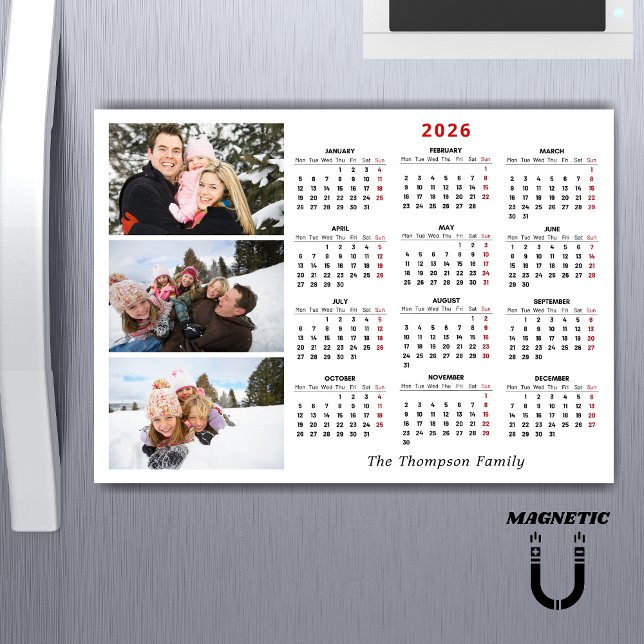 Minimalistisk Enkel 2026 Kalender En Foto Magnet (Skapare uppladdad)