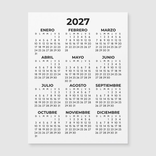 Minimalistisk Enkel 2027 Magnetisk Spansk Kalender (Framsida)