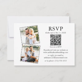 Minimalistisk enkel 2-foto-Bröllop QR-OSA Kort