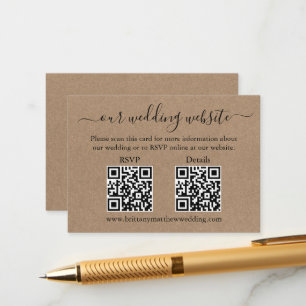 Minimalistisk Enkel 2 QR Kraft Bröllop RSVP Detalj Tilläggskort