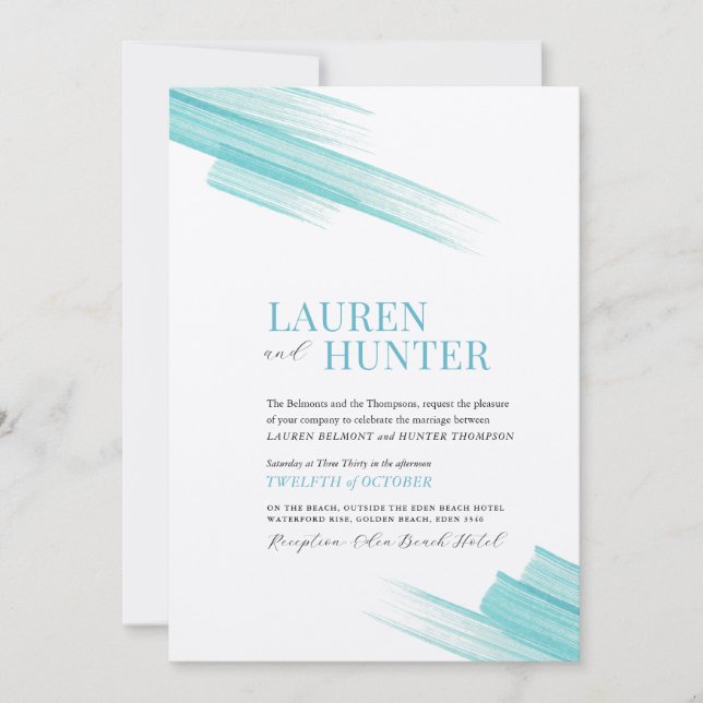 Minimalistisk enkel aqua bläck strokes linjer inbjudningar (Framsida)