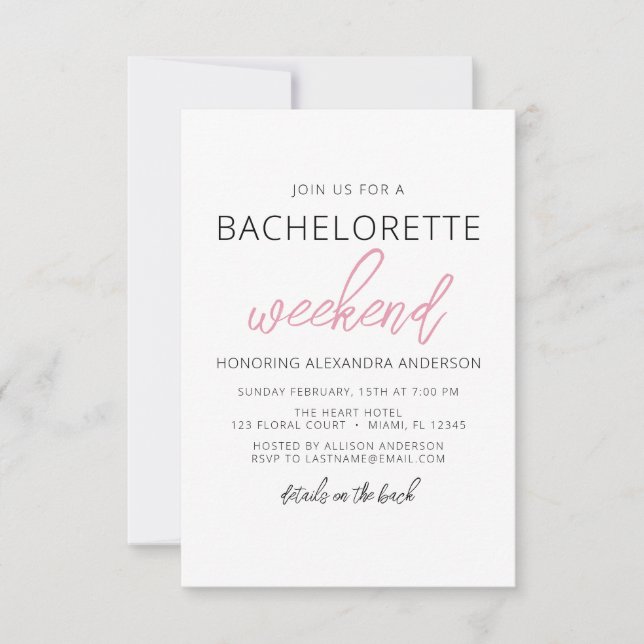 Minimalistisk enkel Bachelorette Helg Party Inbjudningar (Framsida)