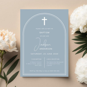 Minimalistisk enkel bågblått baptism inbjudningar