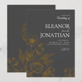 Minimalistisk Enkel Blommig Elegant Bröllop Inbjudningar