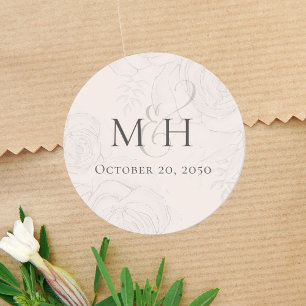 Minimalistisk enkel  Blommigt i Bröllop Monogram Runt Klistermärke